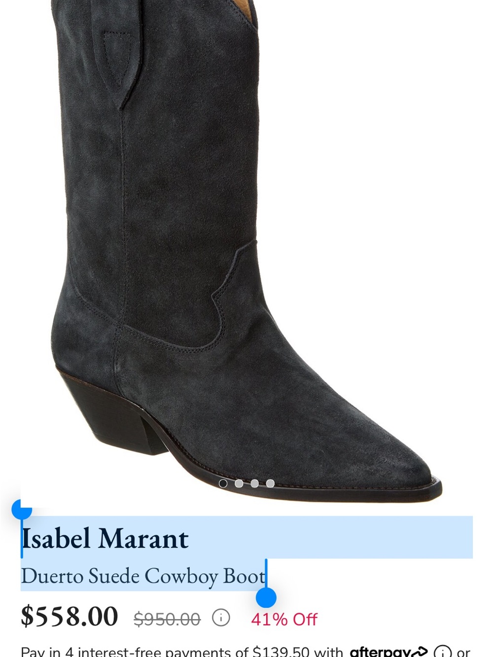 Isabel Marant Charcoal Suede Western Ankle Boot